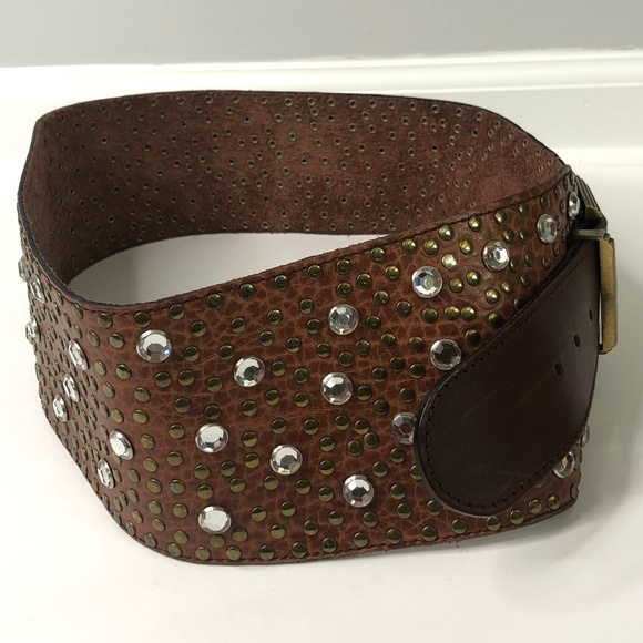 Tons sur Cuir Brown SuedeLeather Crystal Stud Belt main image 15